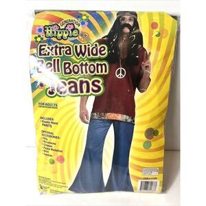 NEW Halloween Hippie Costume Dress Up Role Play Adults Xtra Wide Bell Bottom
